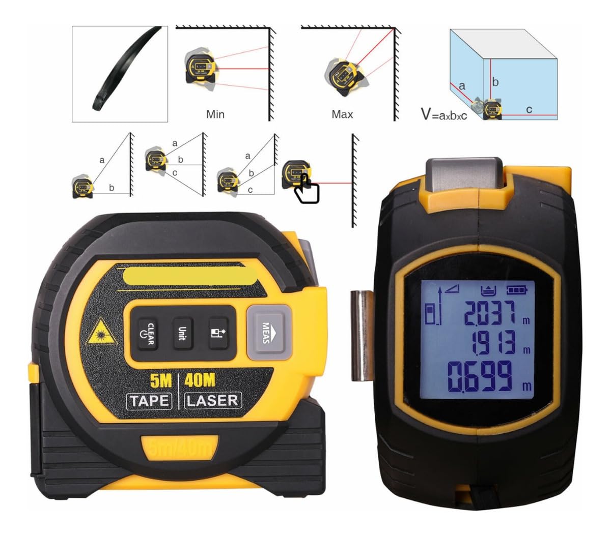 Trena Digital Com Visor Lcd Laser De Medição Até 40m Multifuncional 3 Em 1 TEM-Q65