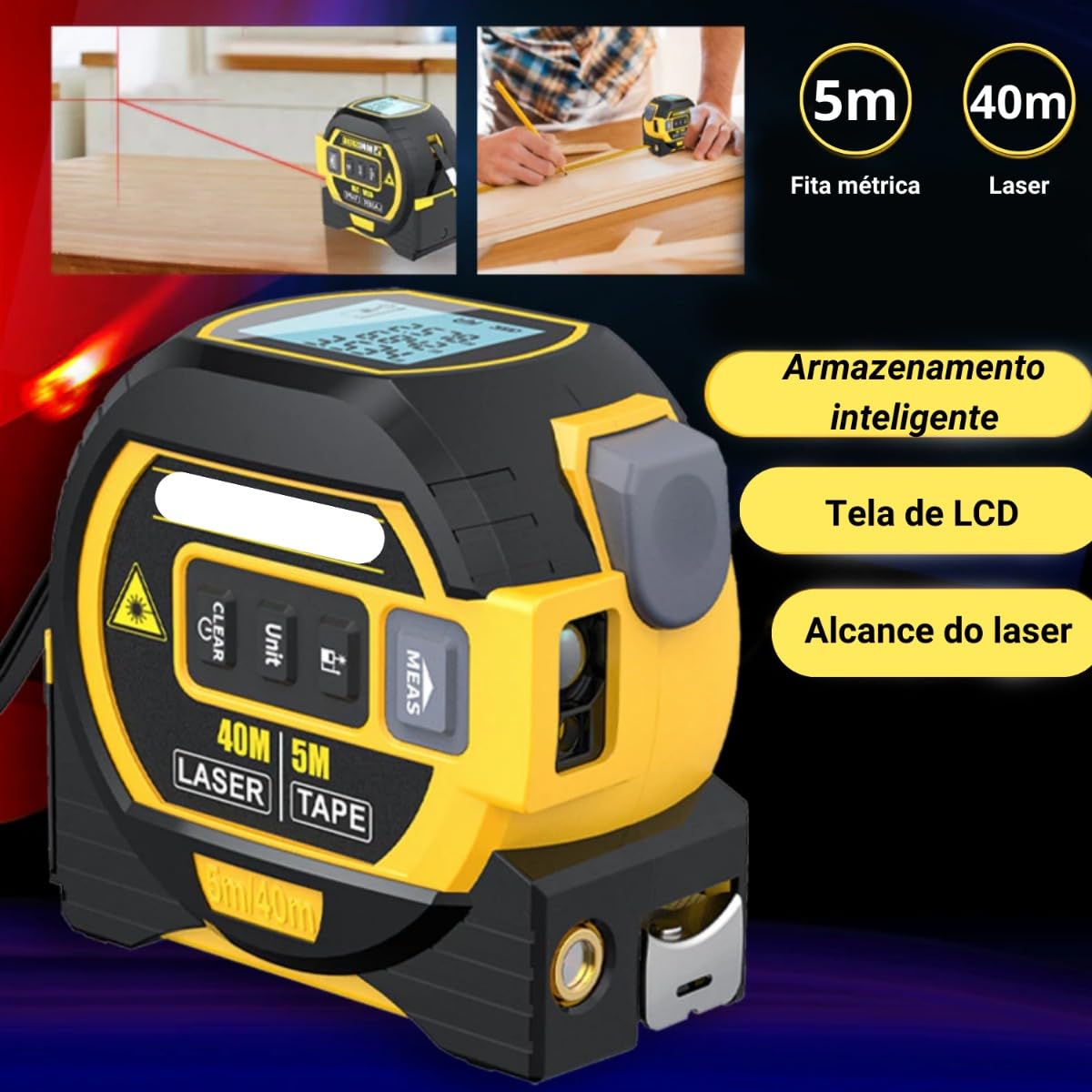 Trena Digital Com Visor Lcd Laser De Medição Até 40m Multifuncional 3 Em 1 TEM-Q65